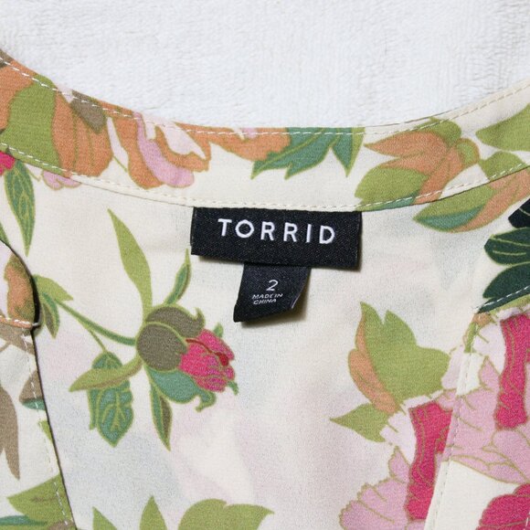 Torrid Popover Floral Blouse Zipper Front Top Bloomcore Spring Office Size 2 2X - Picture 4 of 6